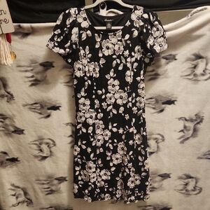 Calvin Klein Black and White Puff Sleeve Sheath Dress